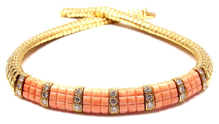 Van Cleef & Arpels Coral Diamond Gold Choker Necklace 1