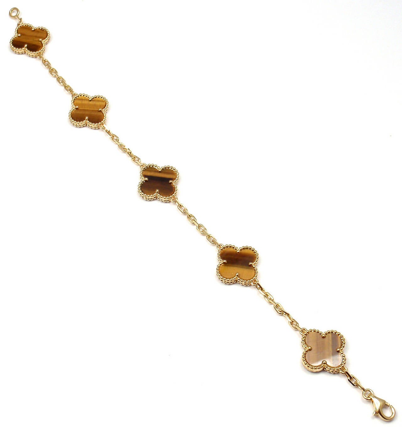 Van Cleef & Arpels Tiger's Eye Vintage Alhambra 5 Motif Gold Bracelet 1