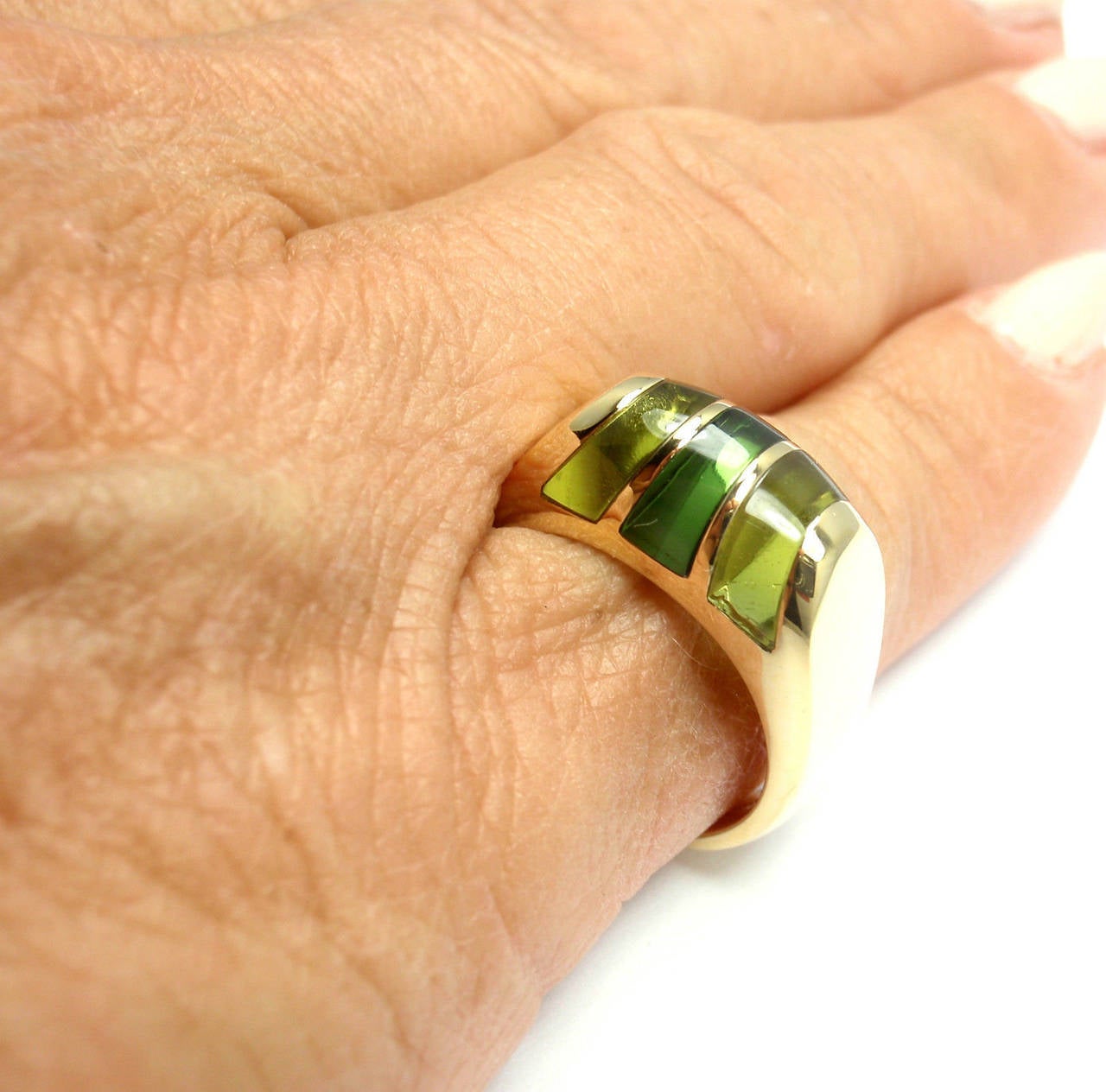 Bulgari Green Tourmaline Peridot Yellow Gold Band Ring 3