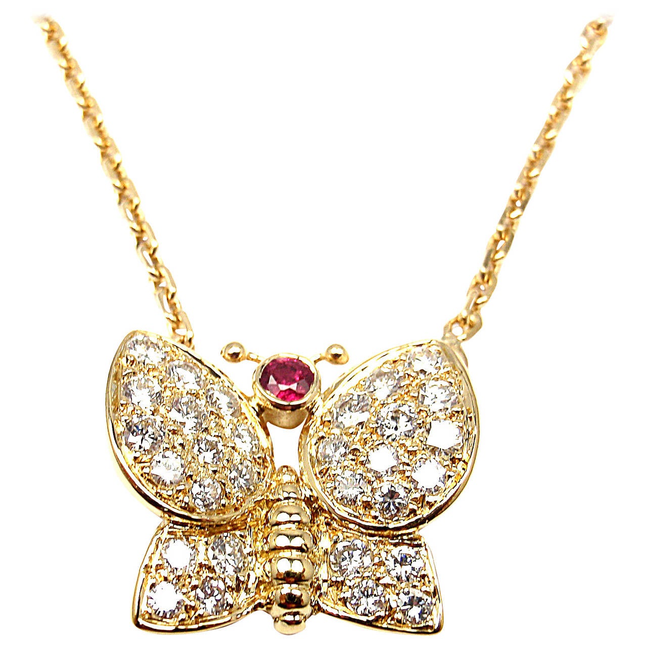 Van Cleef & Arpels Butterfly Ruby Diamond Gold Necklace