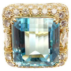 Hammerman Brothers Large 23.70 Carat Aquamarine Diamond Gold Ring