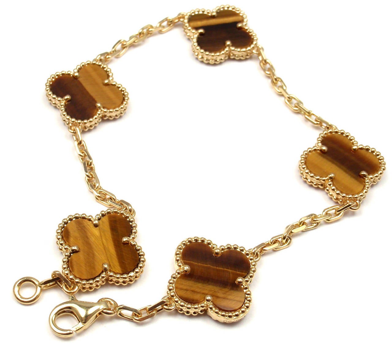 Van Cleef & Arpels Tiger's Eye Vintage Alhambra 5 Motif Gold Bracelet 2