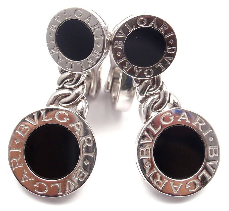 18k White Gold Black Onyx Earrings by Bulgari.
With 4 round black onyx stones.

Details:
Measurements: 29mm x 14mm
Weight: 15.3 grams
Stamped Hallmarks:Bvlgari 750 Made in Italy
*Free Shipping within the United States*

YOUR PRICE: $2,700