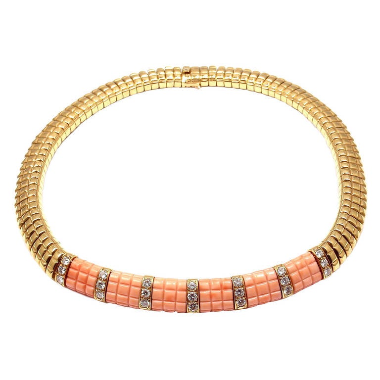 Van Cleef & Arpels Coral Diamond Gold Choker Necklace