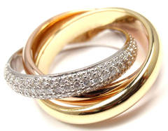 Cartier Trinity Pave Diamond Tri-Color Gold Band Ring