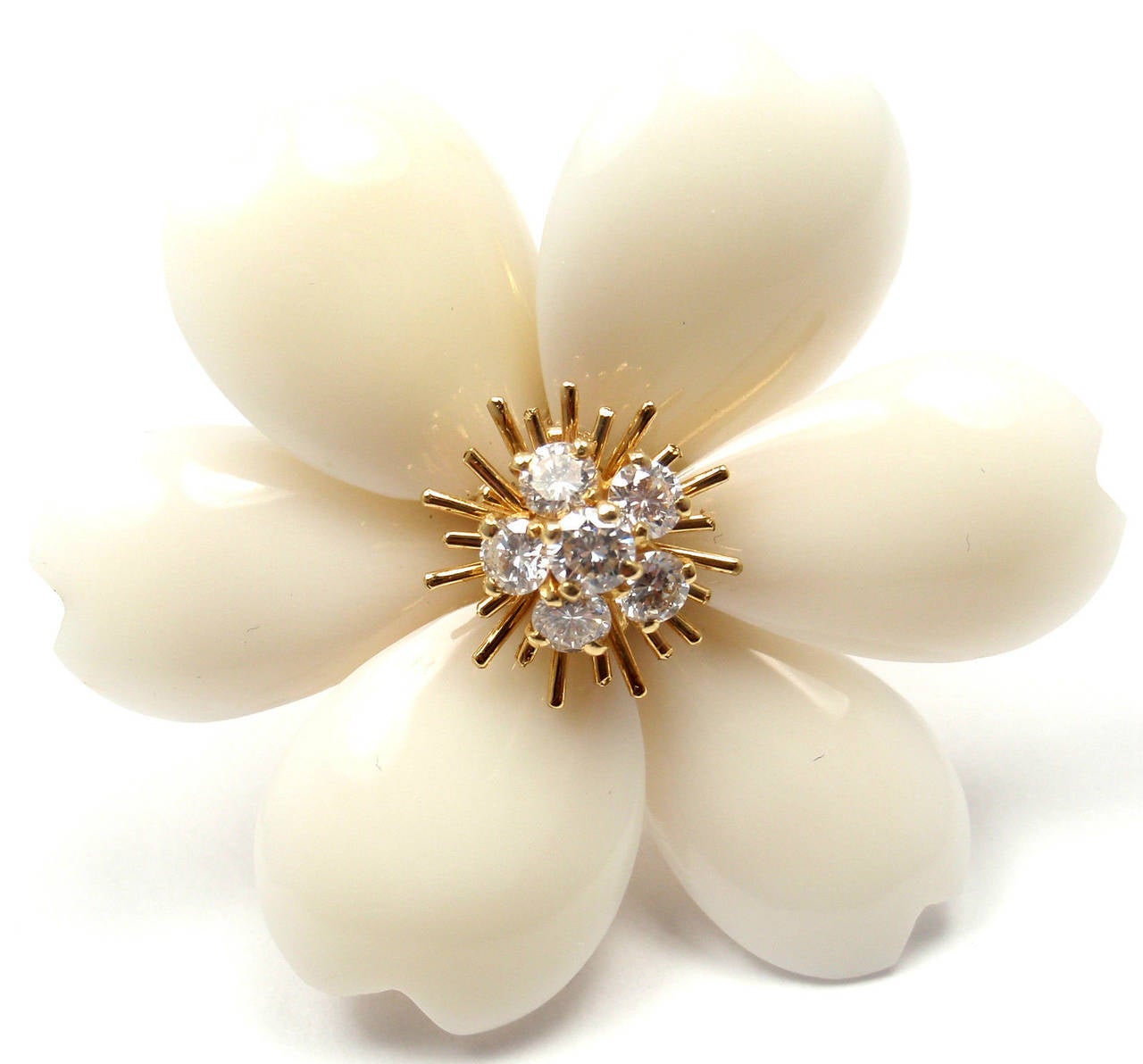 Van Cleef & Arpels Rose de Noel Coral Diamond Brooch Mikimoto Pearl Necklace