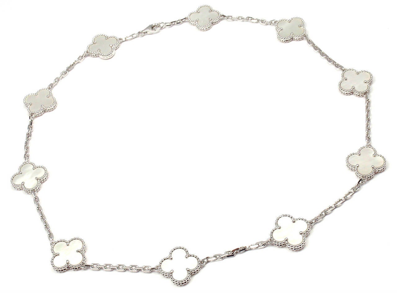 Van Cleef & Arpels Vintage Alhambra Mother Of Pearl 10 Motif Gold Necklace 2