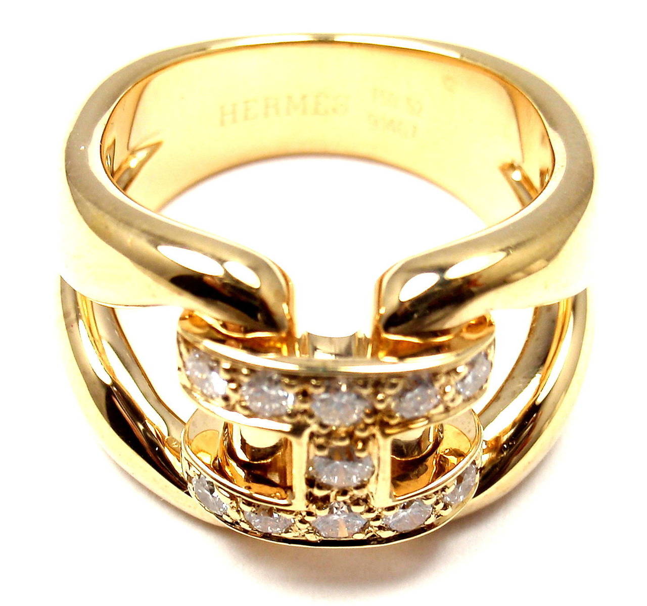Women's Hermes Large H-Diamond Gold Band Ring