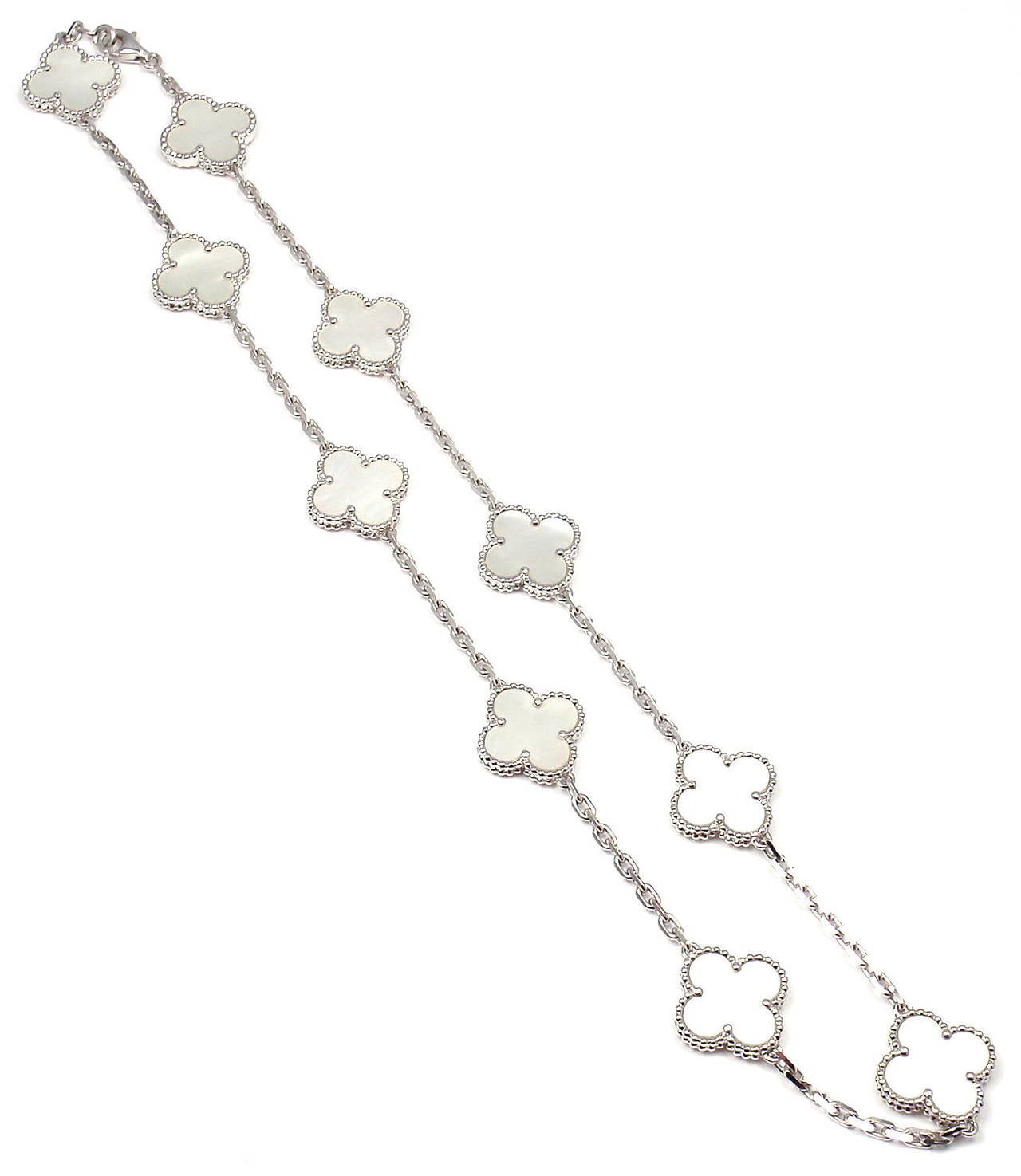 Van Cleef & Arpels Vintage Alhambra Mother Of Pearl 10 Motif Gold Necklace 3
