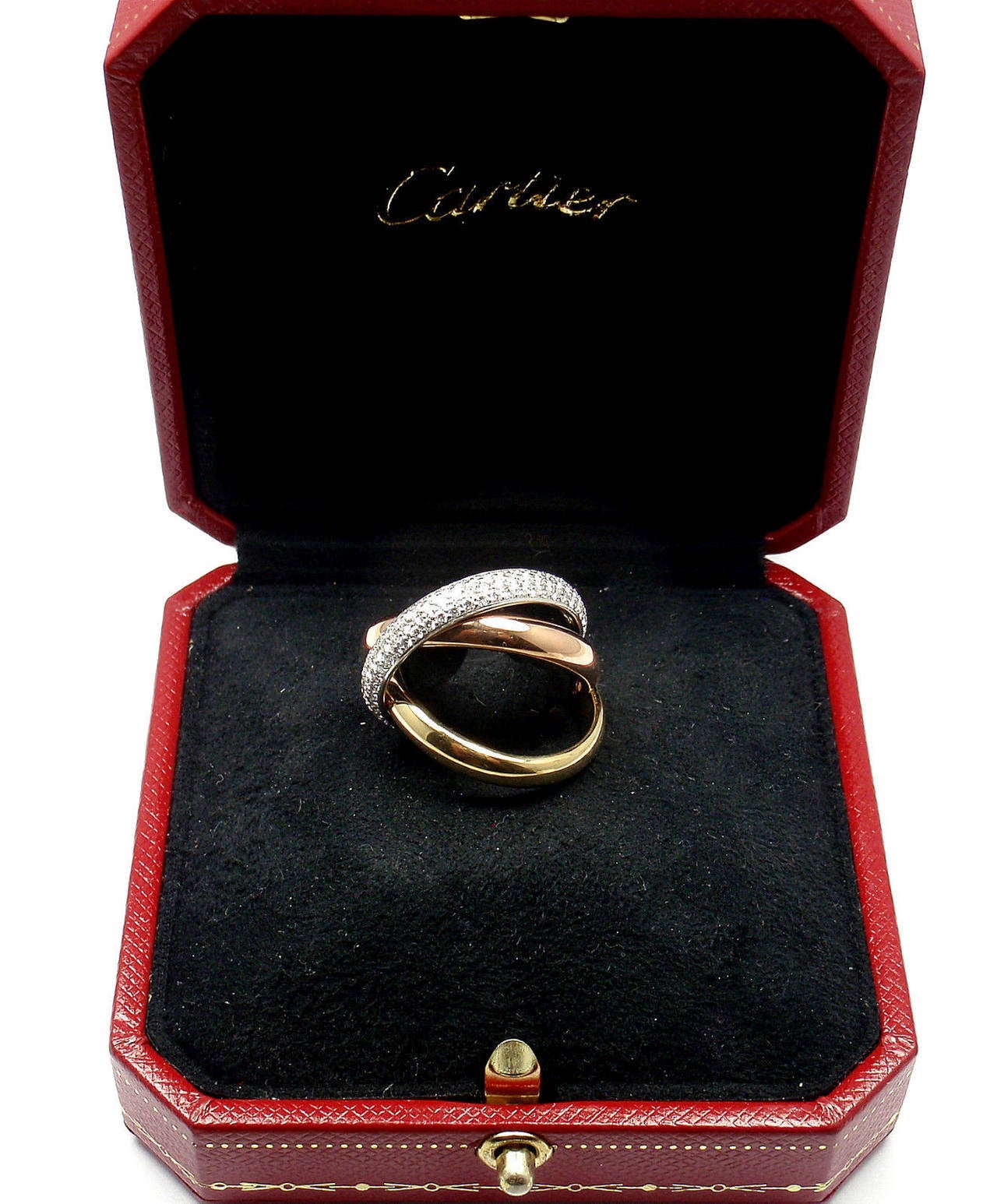 Cartier Trinity Pave Diamond Tri-Color Gold Band Ring 5