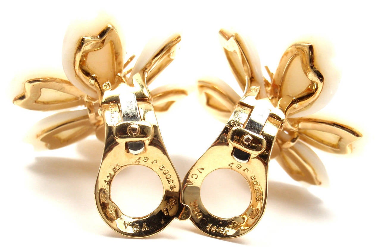 Van Cleef & Arpels Rose de Noel White Coral Diamond Gold Earrings 1