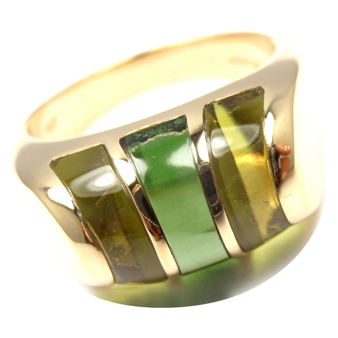 Bulgari Green Tourmaline Peridot Yellow Gold Band Ring