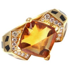 Cartier Panthere Black Lacquer Spot Citrine Diamond Gold Ring