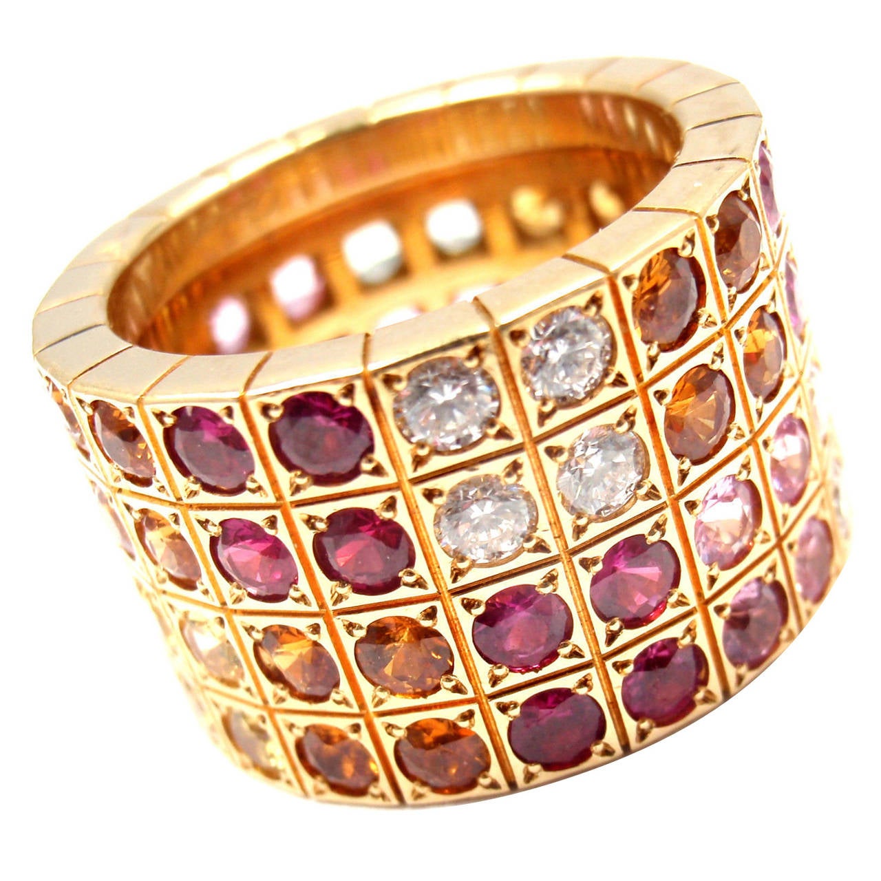 Cartier Lanieres Diamant Multicolor Saphir Gelbgold Breite Band Ring