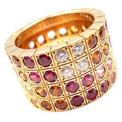 Cartier Lanieres Diamond Multicolor Sapphire Yellow Gold Wide Band Ring