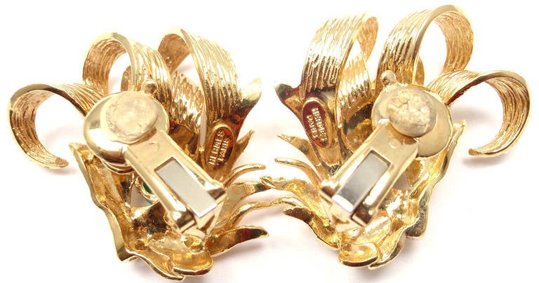 Hermes Paris Emerald Yellow Gold Lion Head Earrings 4