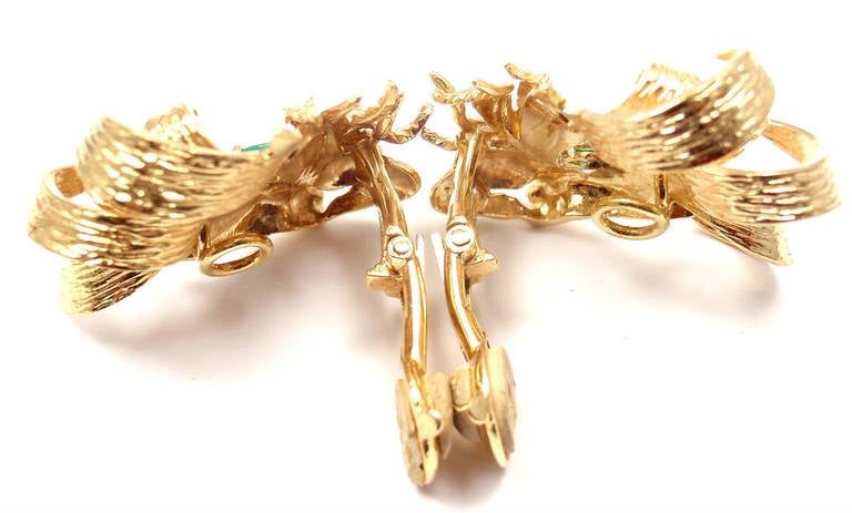 Hermes Paris Emerald Yellow Gold Lion Head Earrings 1