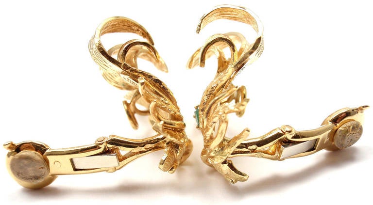 Hermes Paris Emerald Yellow Gold Lion Head Earrings 2