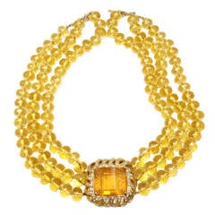 Vintage Renato Cipullo Carved Citrine Diamond Yellow Gold Necklace