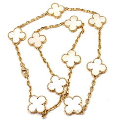 Van Cleef & Arpels Vintage Alhambra Mother Of Pearl 10 Motif Gold Necklace