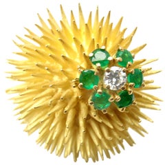 Tiffany & Co. Emerald Diamond Yellow Gold Sea Urchin Pin Brooch