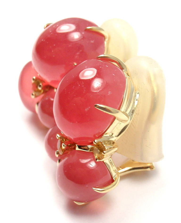 Seaman Schepps Raspberry Chalcedony Yellow Sapphire Gold Earrings In New Condition In Holland, PA