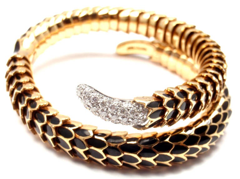 Roberto Coin Black Enamel Ruby Diamond Rose Gold Cobra Bangle Bracelet 1