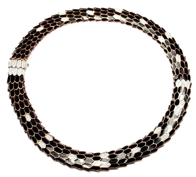 Contemporary Roberto Coin Cobra Black Enamel Diamond Rose Gold Necklace