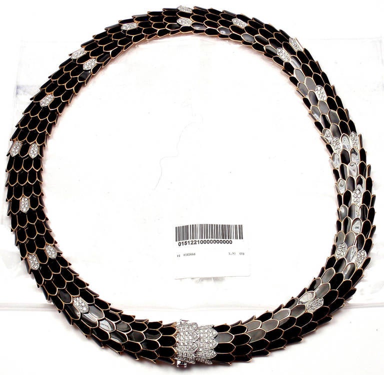 Roberto Coin Cobra Black Enamel Diamond Rose Gold Necklace In New Condition In Holland, PA