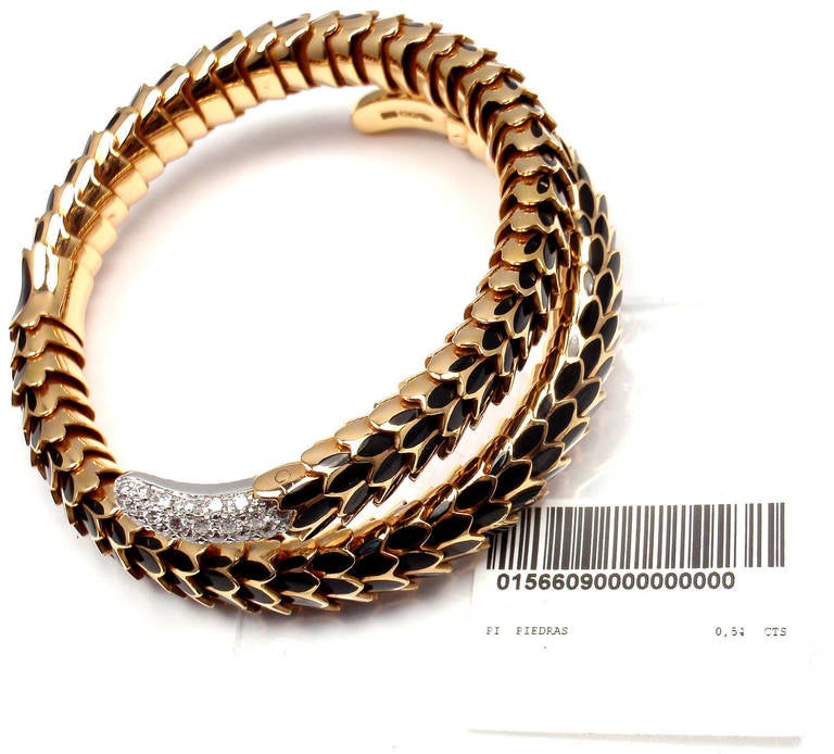 Roberto Coin Black Enamel Ruby Diamond Rose Gold Cobra Bangle Bracelet 5
