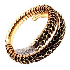Roberto Coin Black Enamel Ruby Diamond Rose Gold Cobra Bangle Bracelet