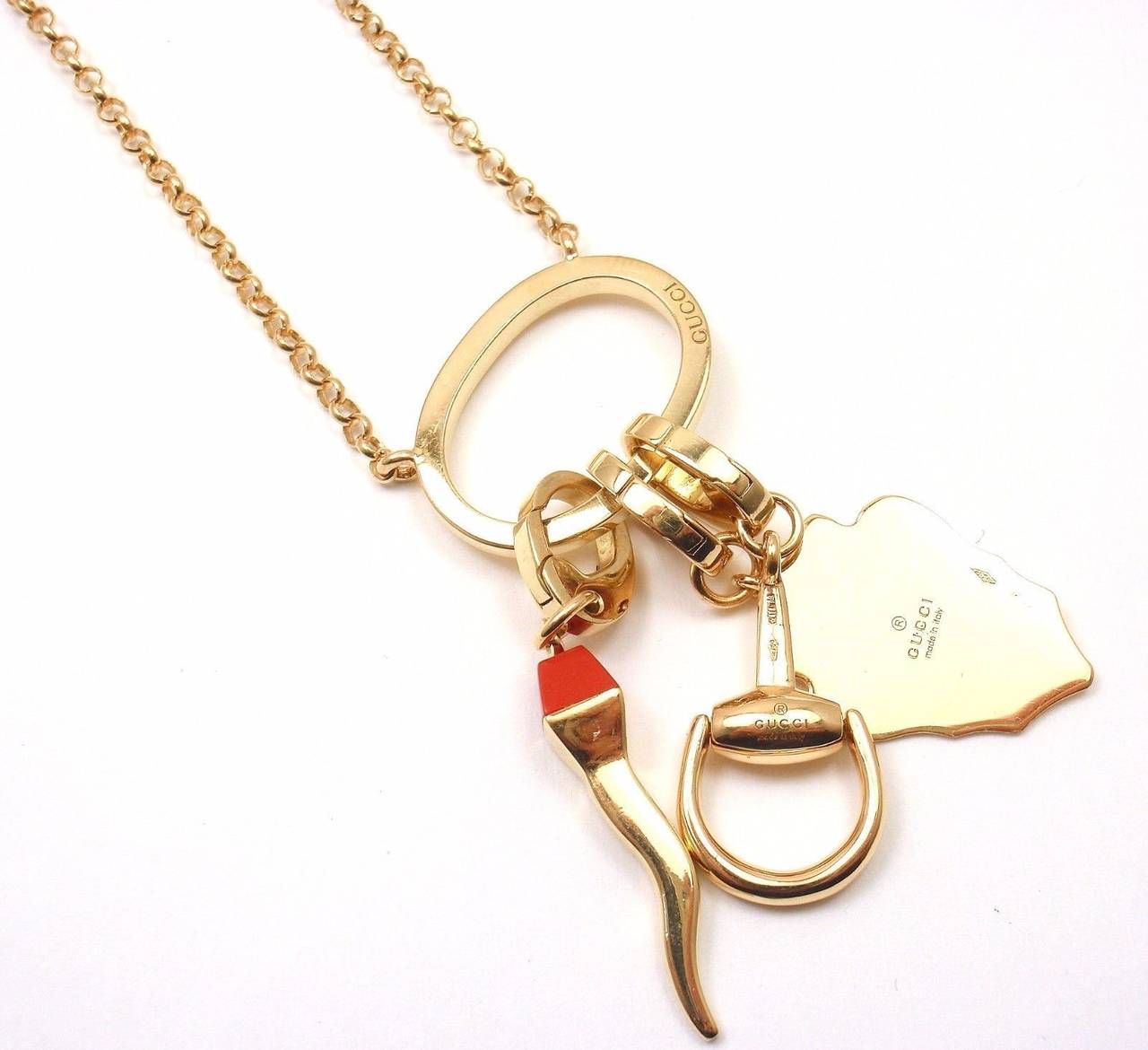 Gucci Coral Multi Charm Emblem Horsebit Gold Necklace 4