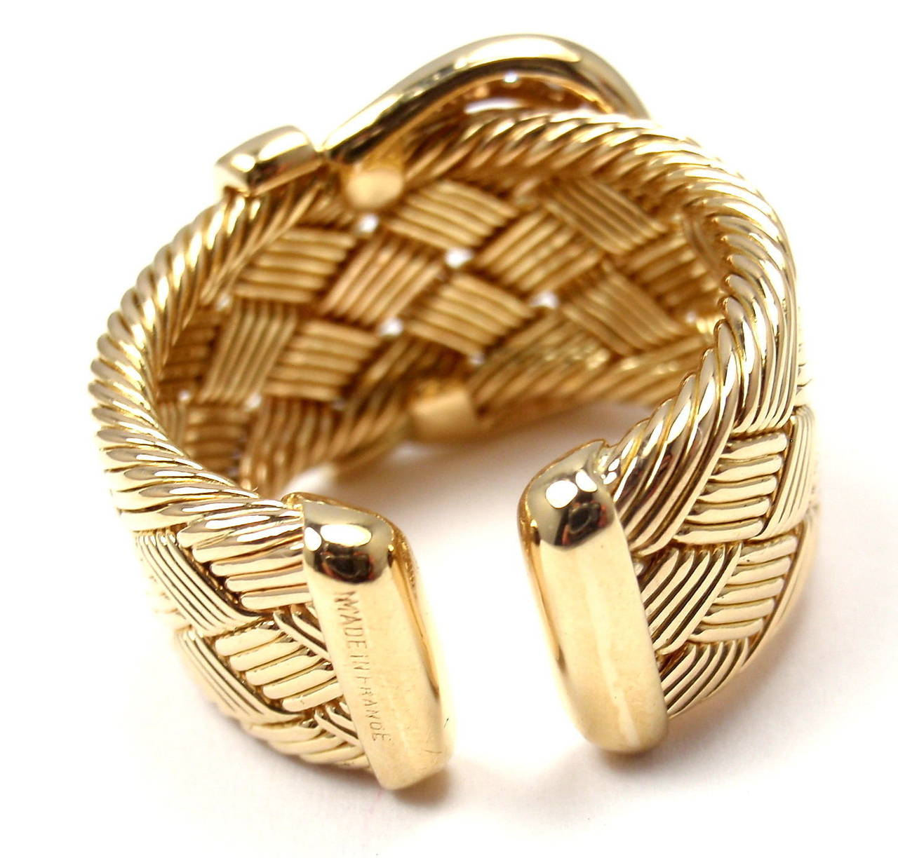 Hermes Diamond Gold Large Woven Buckle Band Ring 3