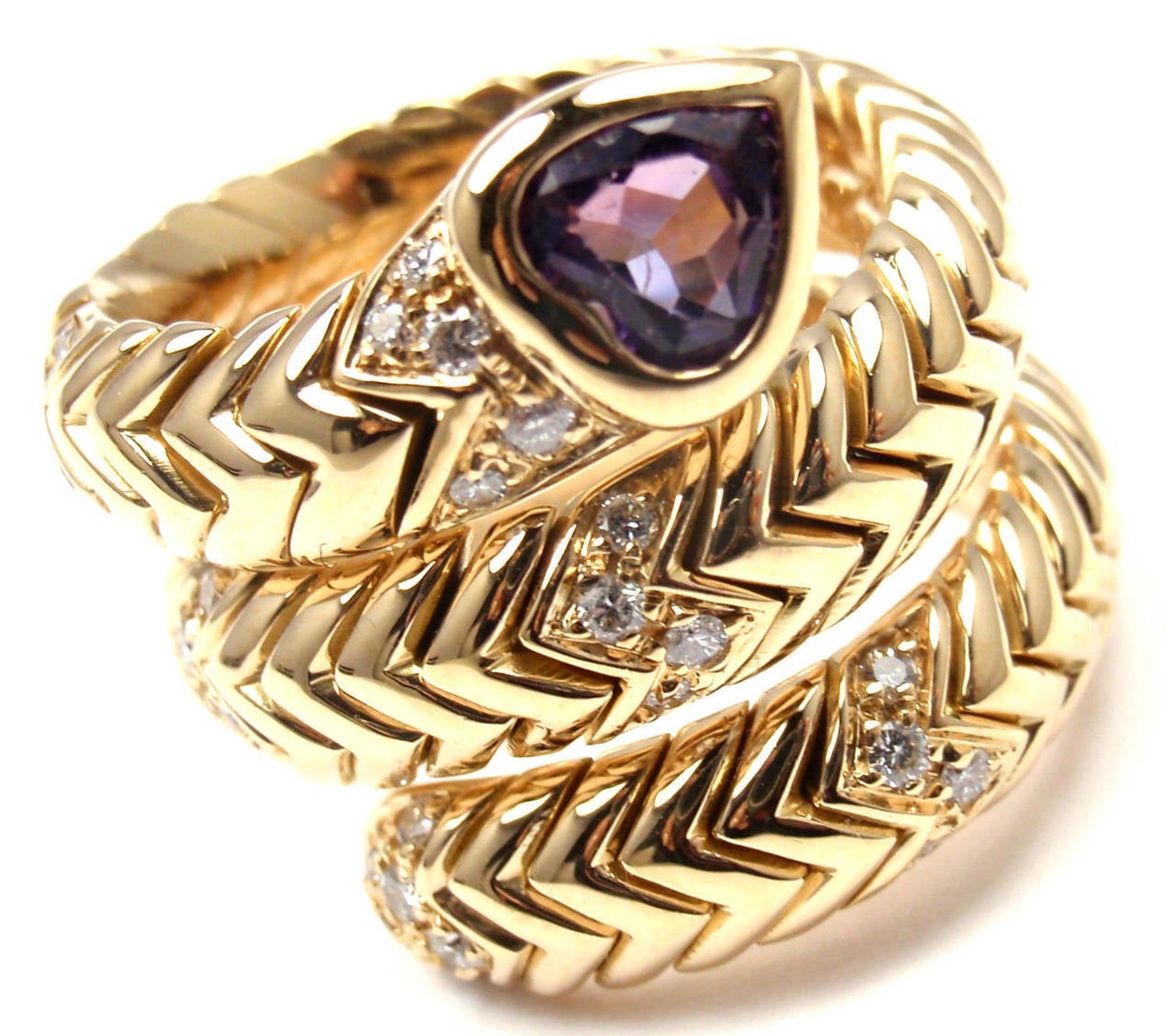 Bulgari Amethyst Diamond Gold Spiga Snake Band Ring 3