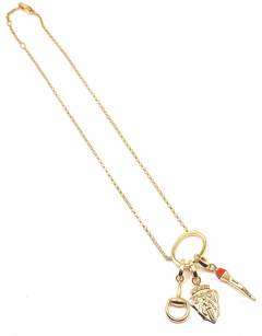 Gucci Coral Multi Charm Emblem Horsebit Gold Necklace