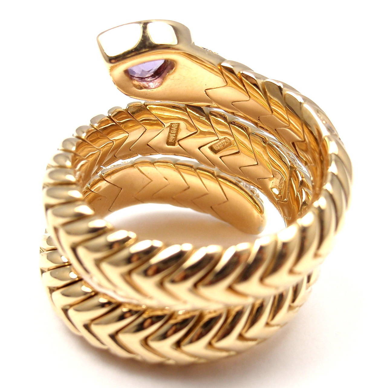 Bulgari Amethyst Diamond Gold Spiga Snake Band Ring 2