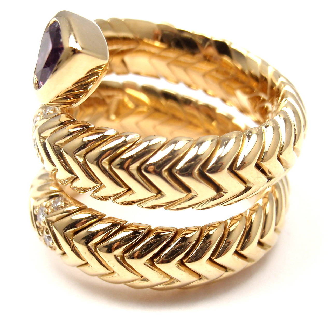 Anello Bulgari Ametista Diamante Oro Spiga Serpente