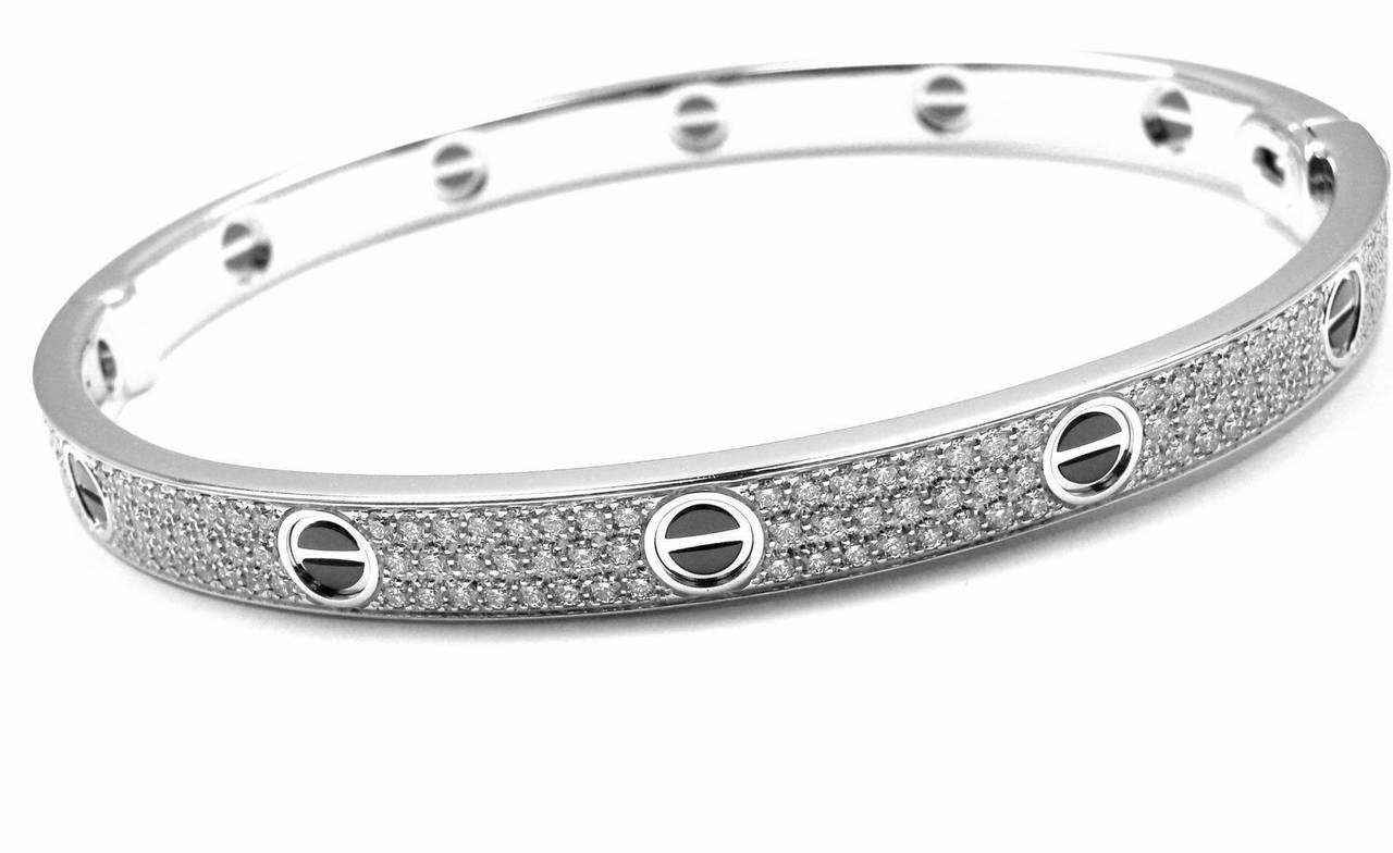 Cartier Ceramic Diamond Gold Love Bangle Bracelet In New Condition In Holland, PA