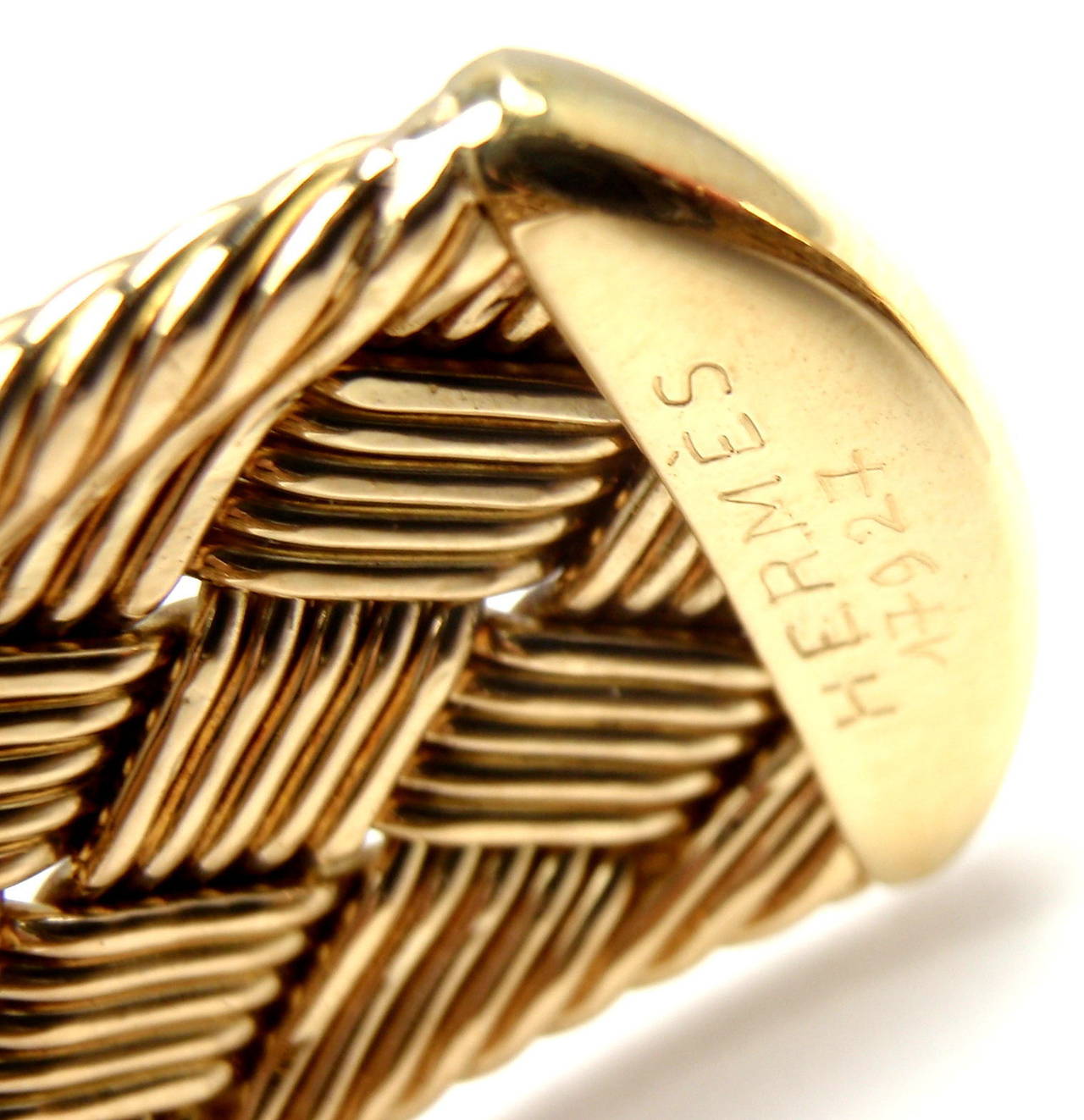 Hermes Diamond Gold Woven Buckle Cuff Bangle Bracelet 2