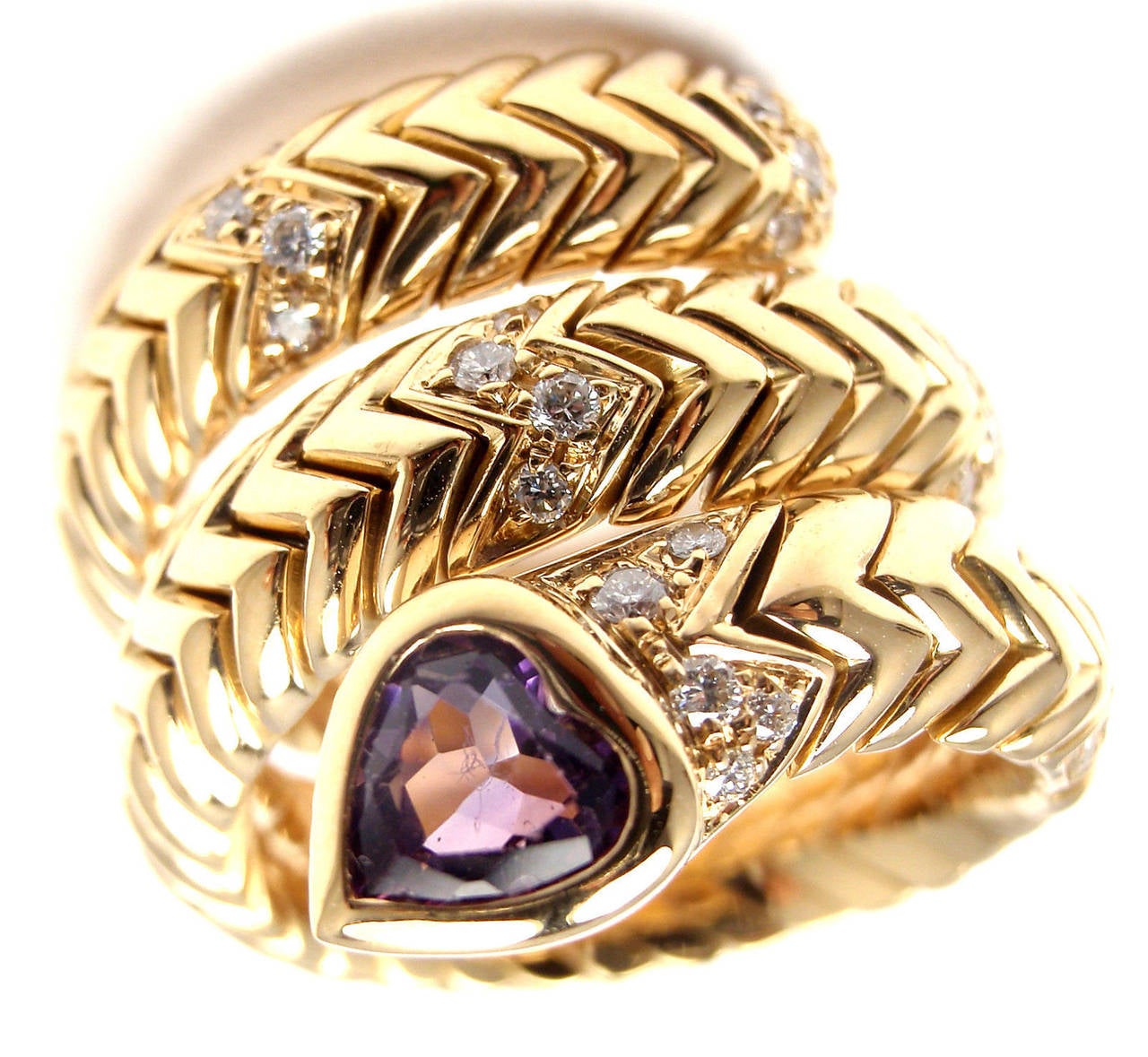 Women's Bulgari Amethyst Diamond Gold Spiga Snake Band Ring
