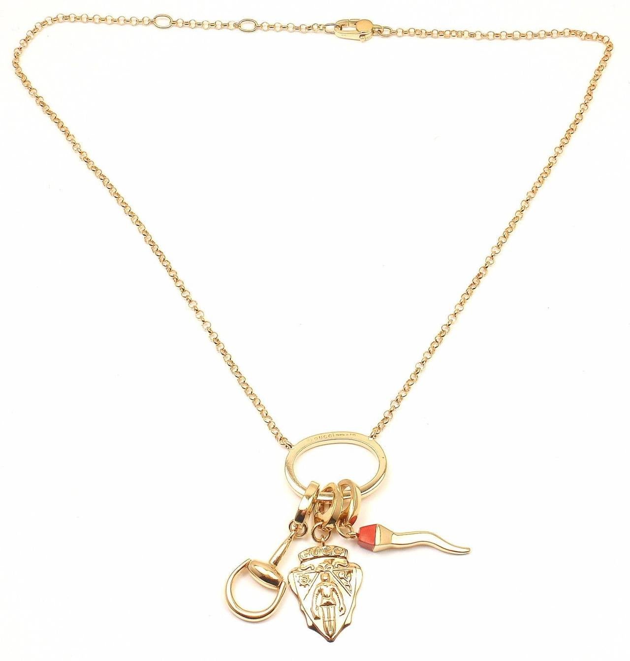 Women's Gucci Coral Multi Charm Emblem Horsebit Gold Necklace