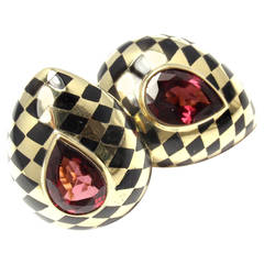 Angela Cummings Black Jade Inlay Pink Tourmaline Gold Earrings 8