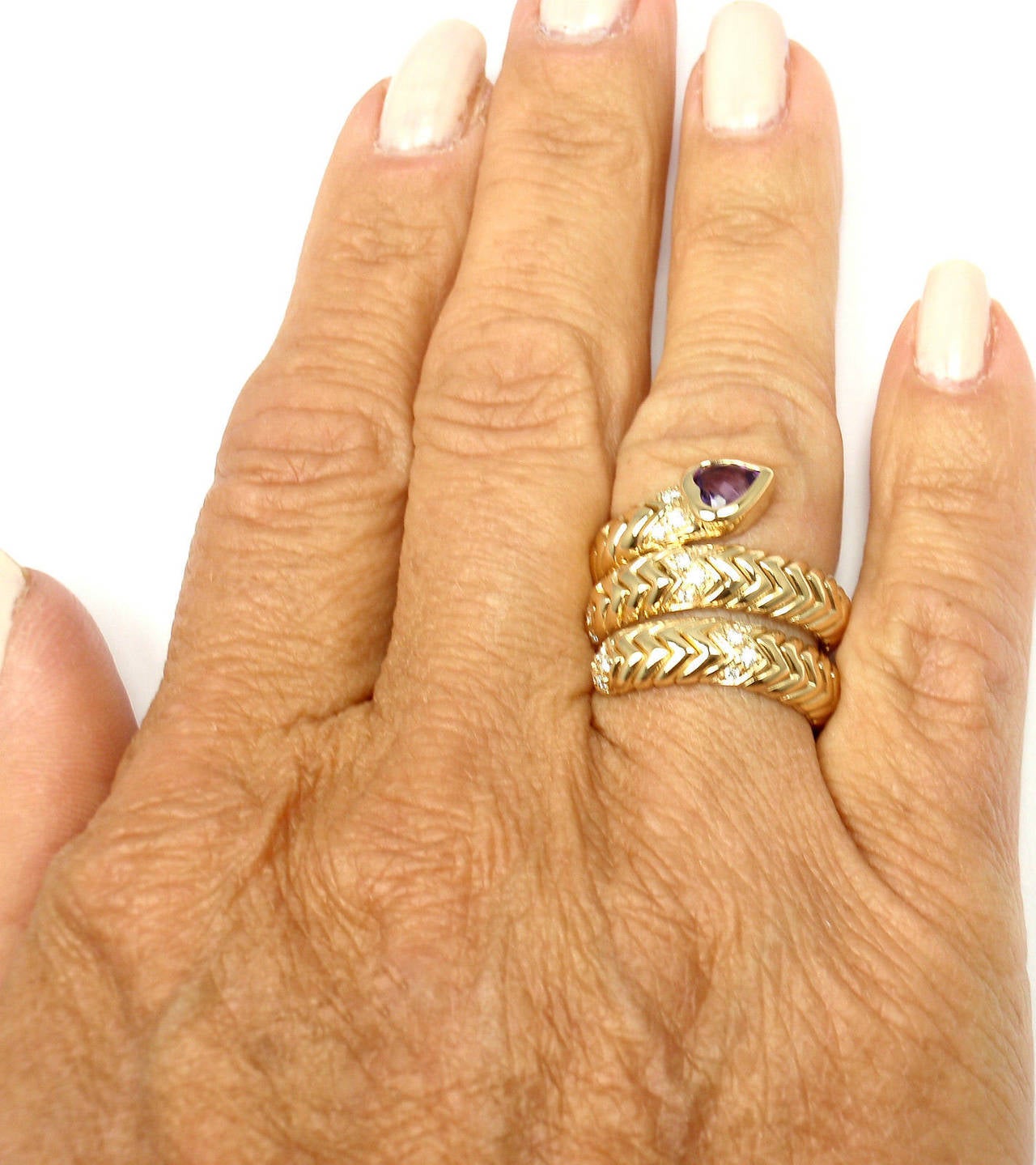 Bulgari Amethyst Diamond Gold Spiga Snake Band Ring 1
