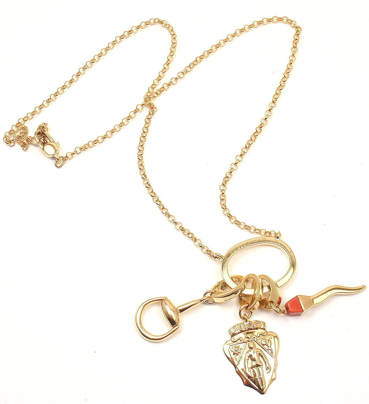 Gucci Coral Multi Charm Emblem Horsebit Gold Necklace 1