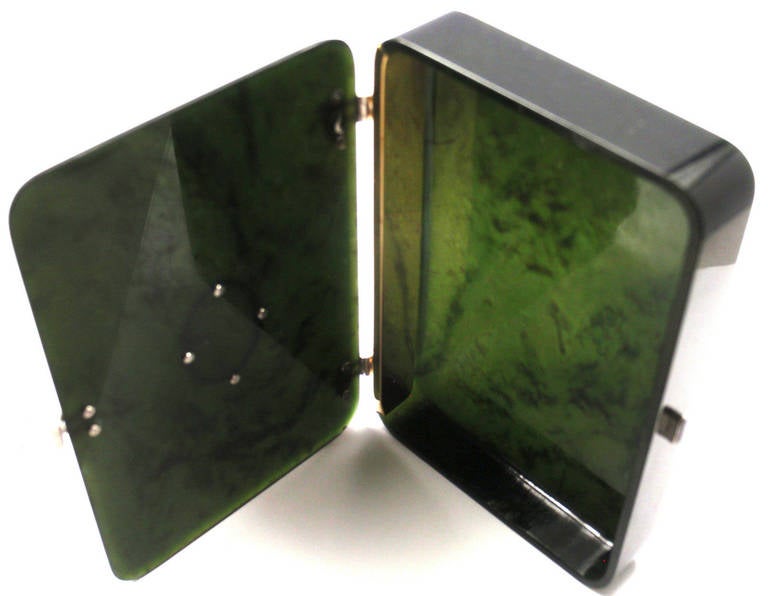Art Deco French Nephrite Rose Cut Diamond Platinum Box