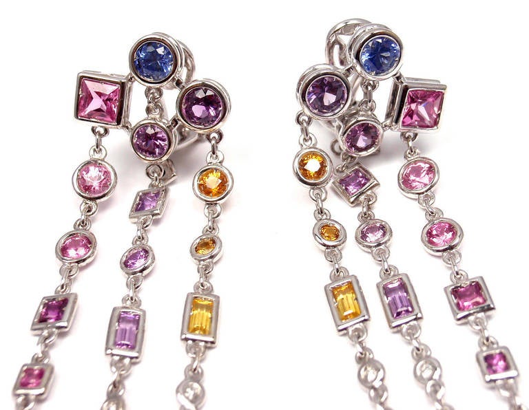 Women's H. Stern Multicolored Sapphire Diamond White Gold Drop Earrings
