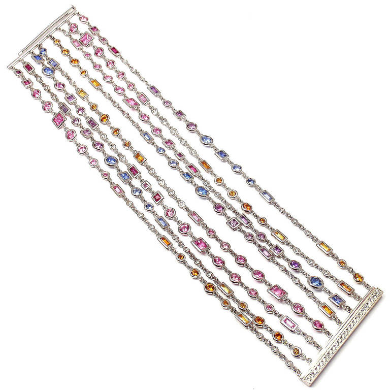 H. Stern Diamond Multicolored Sapphires White Gold Bracelet In New Condition In Holland, PA