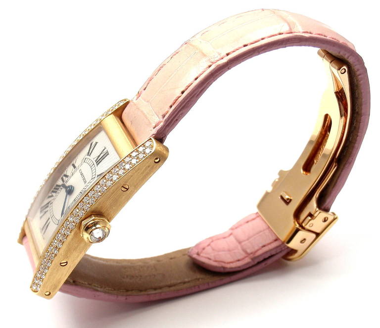 Cartier Lady's Yellow Gold and Diamond Tank Americaine Wristwatch In New Condition In Holland, PA
