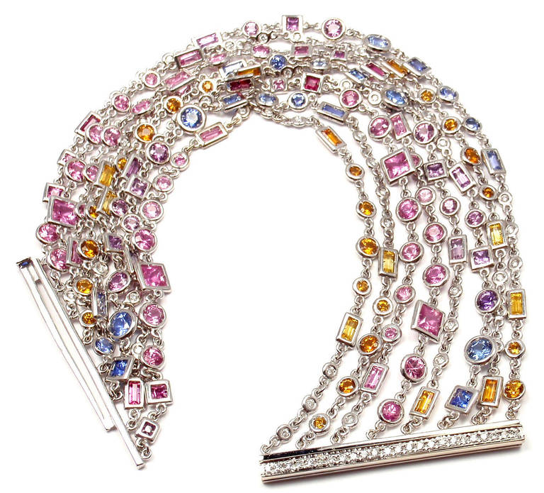Women's H. Stern Diamond Multicolored Sapphires White Gold Bracelet