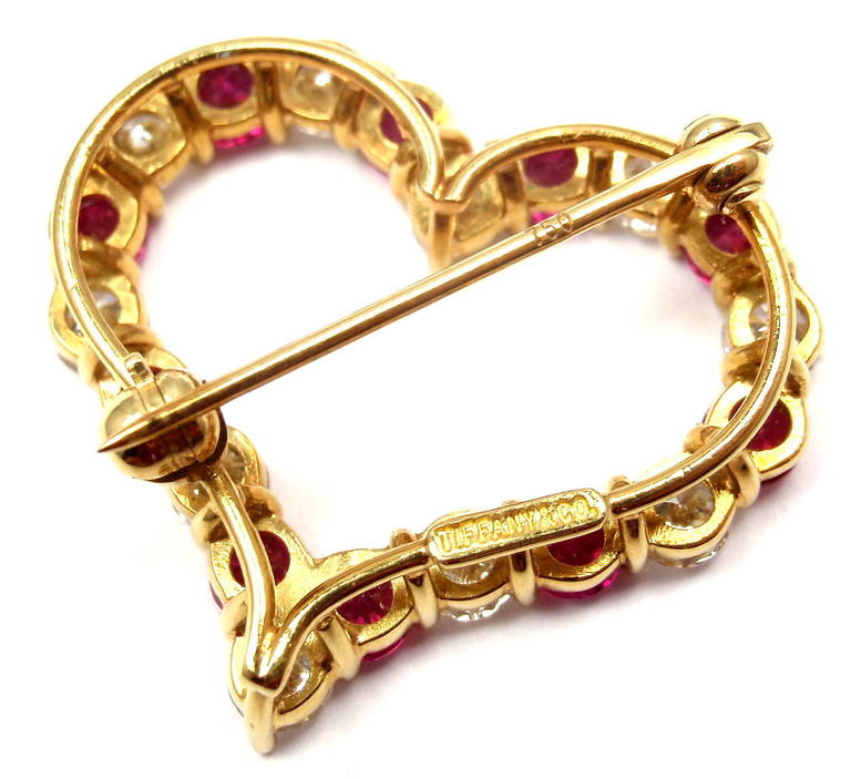 Women's Tiffany & Co. Ruby Yellow Gold Diamond Heart Pin Brooch